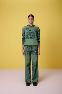 Roma Dot Flare Pants Green Alligator Print