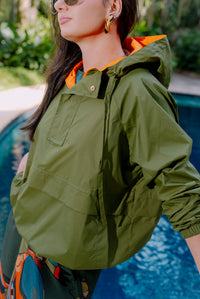 Wind Jacket Verde com Laranja à Prova d’Água