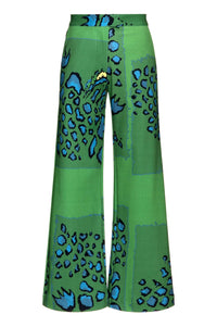 Roma Dot Flare Pants Green Alligator Print