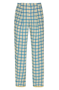 Off Checkered Print Silk Straight Pants