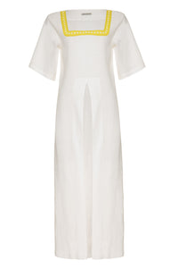 Off White Linen Midi Dress