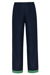 Navy Blue Linen Straight Pants