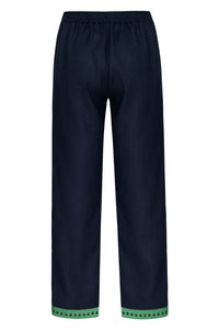 Navy Blue Linen Straight Pants