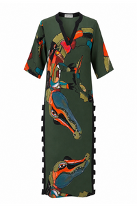 Vestido Sonia Quadrados Jacaré Verde