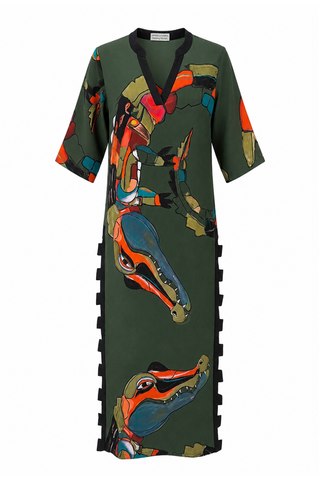 Vestido Sonia Quadrados Jacaré Verde