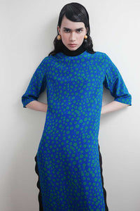 Vanda Jacintho Blue and Green Polvo Waves Sonia Dress