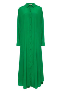 Green Sun Print Maxi Shirt Dress