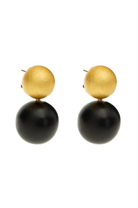 BLACK AND GOLD TWO BALLS WOOD EARRINGS