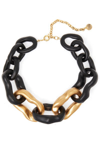 Black and gold organic link necklace