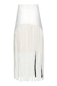 White and Black Linen Strip Skirt