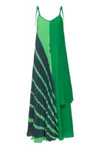 Vestido Plissado Modernista Estampa Solar Verde